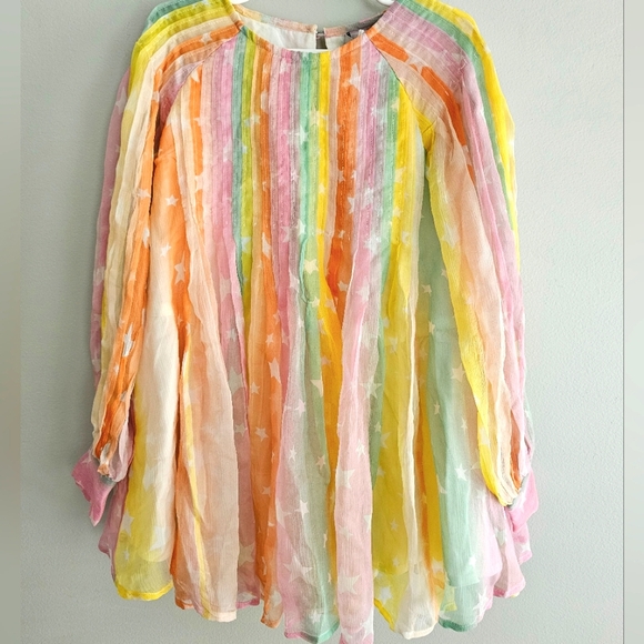 NWT Stella McCartney Kids Rainbow Stars Chiffon SILK  Dress - Picture 1 of 4